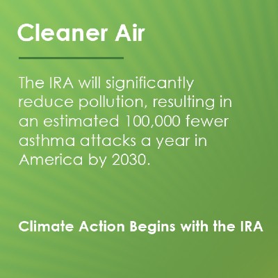 The IRA will significantly reduce pollution, resulting in an estimated 100,000 fewer asthma attacks in America in 2030.