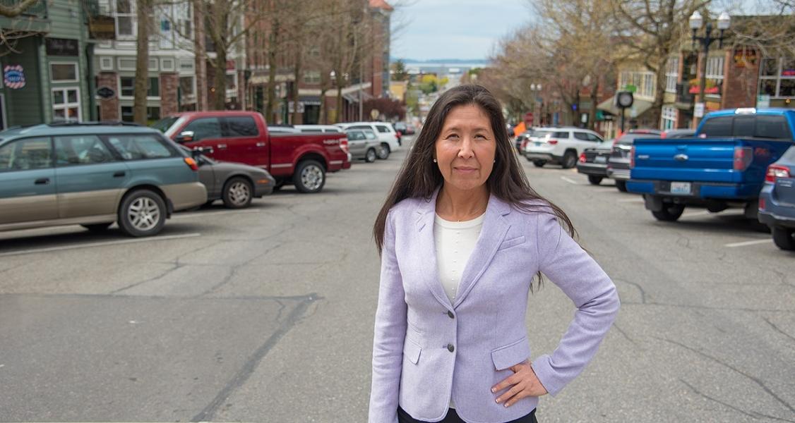 Lekanoff standing in the street in Bellingham